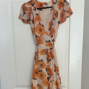 Eva Mendes Orange Floral maxi dress